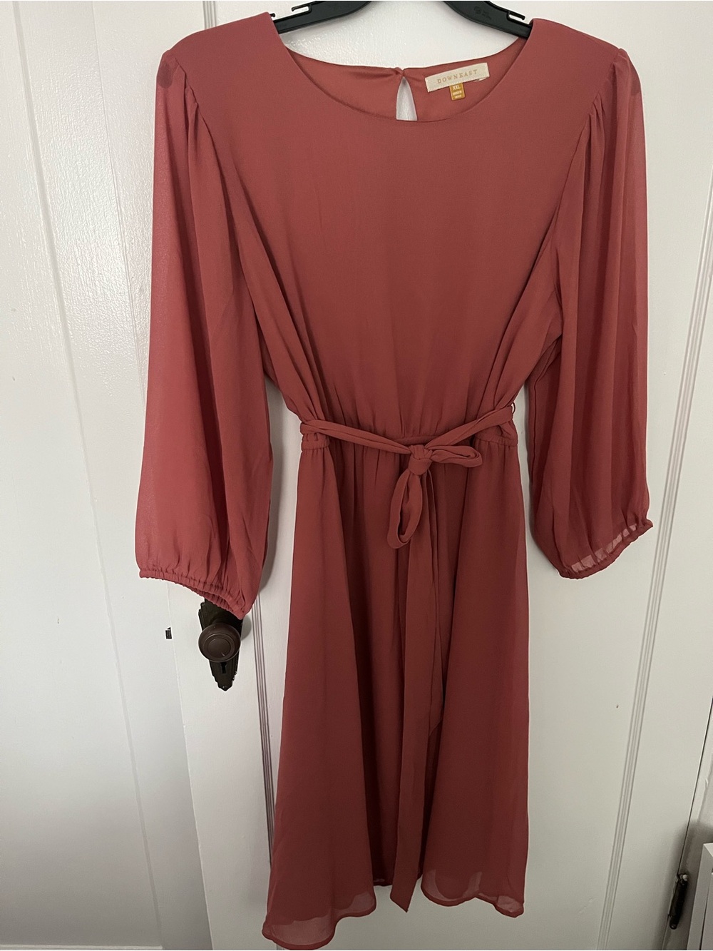 DownEast Mauve Long Sleeve Belted Midi Dress